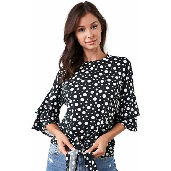 Sugar Lips Tops - Sugar Lips  Women's XS Rhythm Polka Dot Tie-Front Top